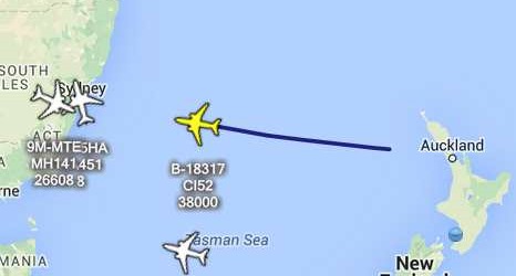 Plane being tracked via satellite from Auckland to Sydney when out of ADSB range