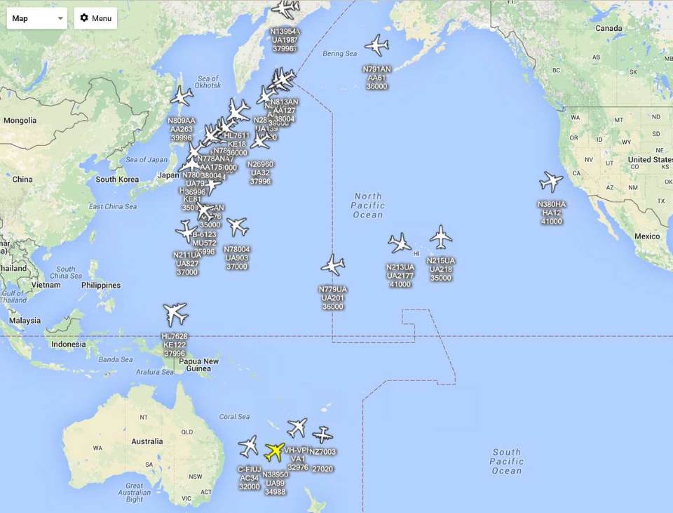 Planes plotted on a map from data decoded using C-band signals off the I3 POR satellite