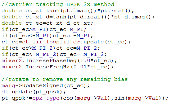 Carrier tracking code snippet as used by JAERO at 10.5k